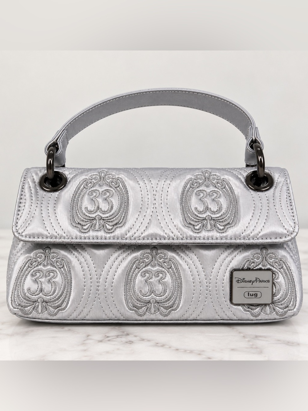 Disney Silver Embroidered Club 33 Satin Shoulder Clutch